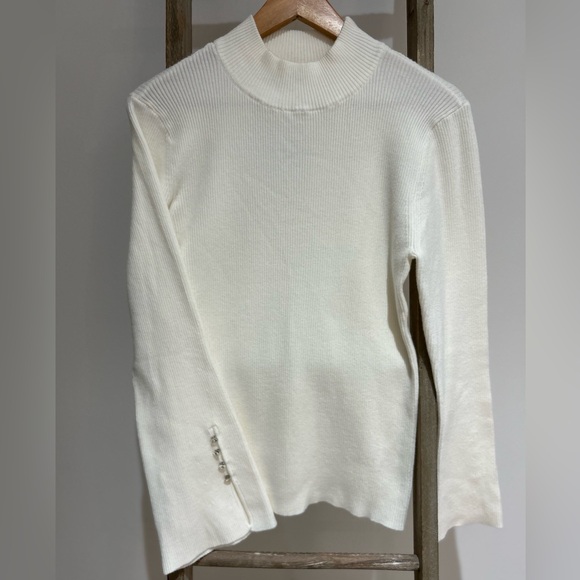 Ann Taylor Sweaters - Ann Taylor Ivory Ribbed Knit Long Sleeve Sweater Mock Neck Women’s Size XL NWT